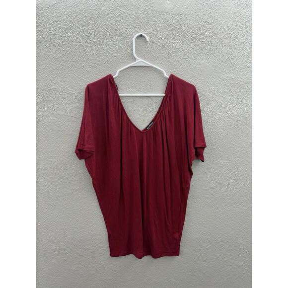 Express Womens Blouse Size XS Red Deep V-Neck Short Sleeve - Picture 1 of 9